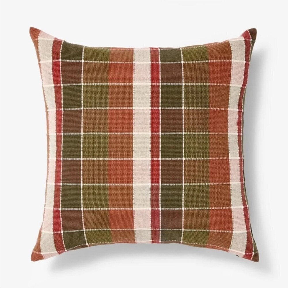 Threshold w/Studio McGee Woven Red and Green Holiday Pillow Festive Plaid Design